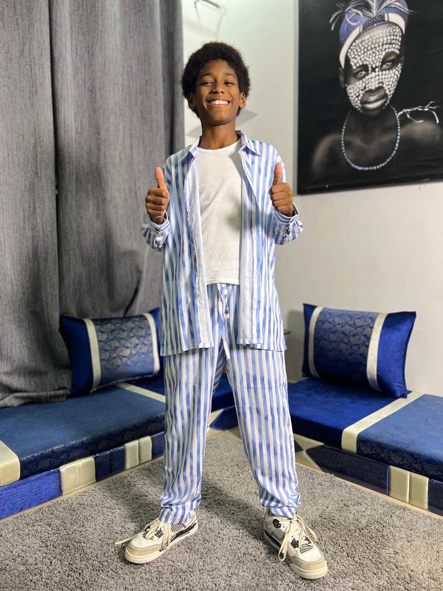 Mens/ Boys blue stripe ensemble