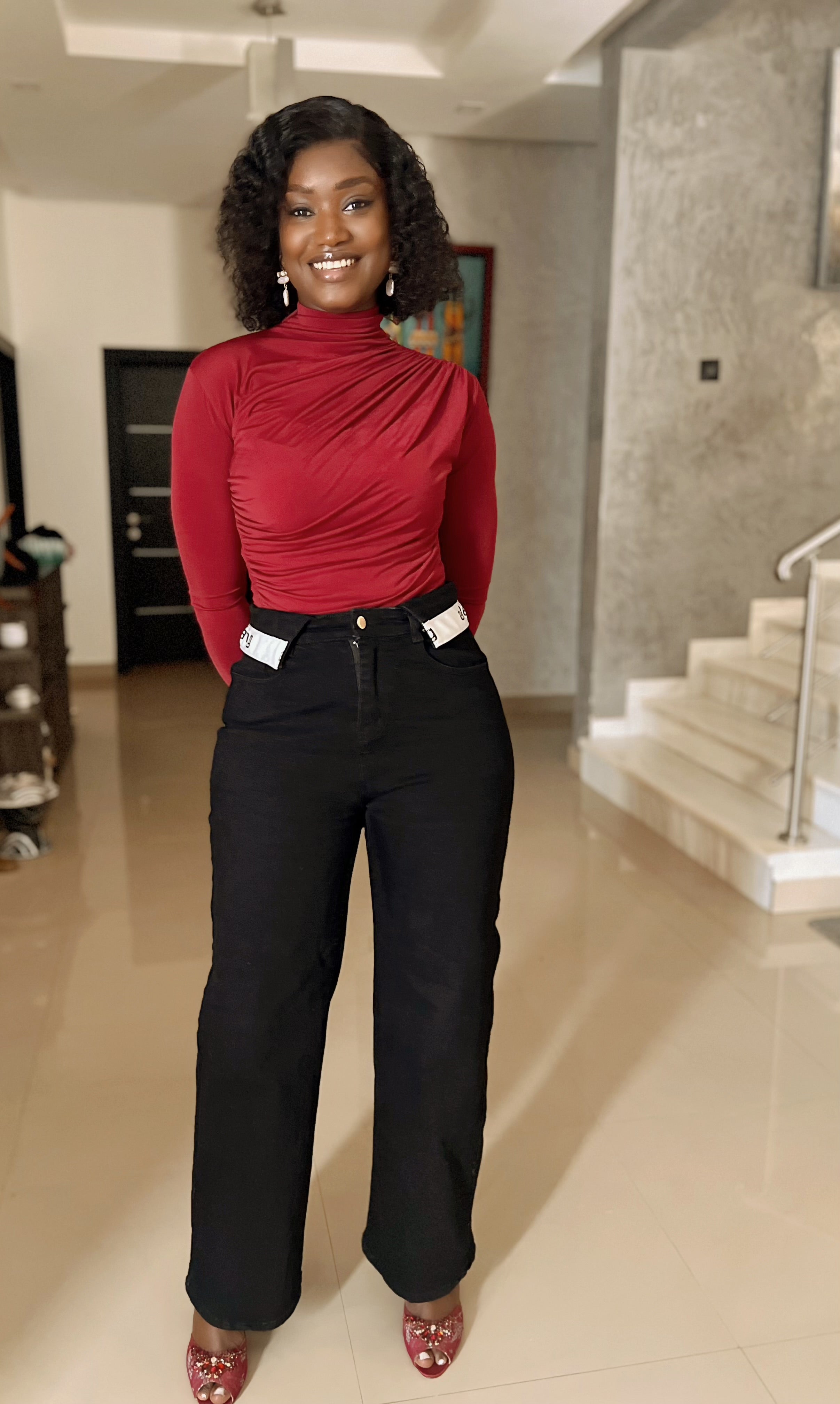 High neck stretch tops