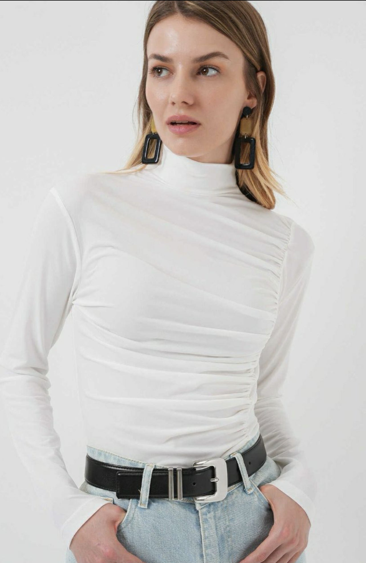 High neck stretch tops
