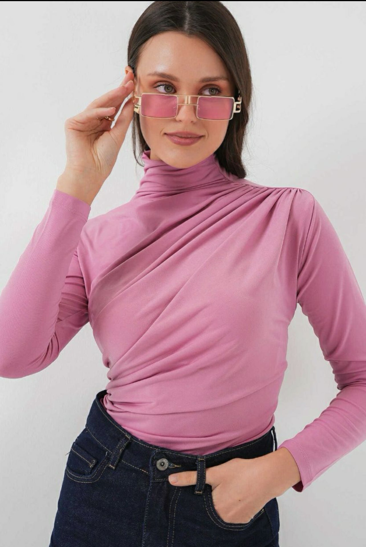 High neck stretch tops