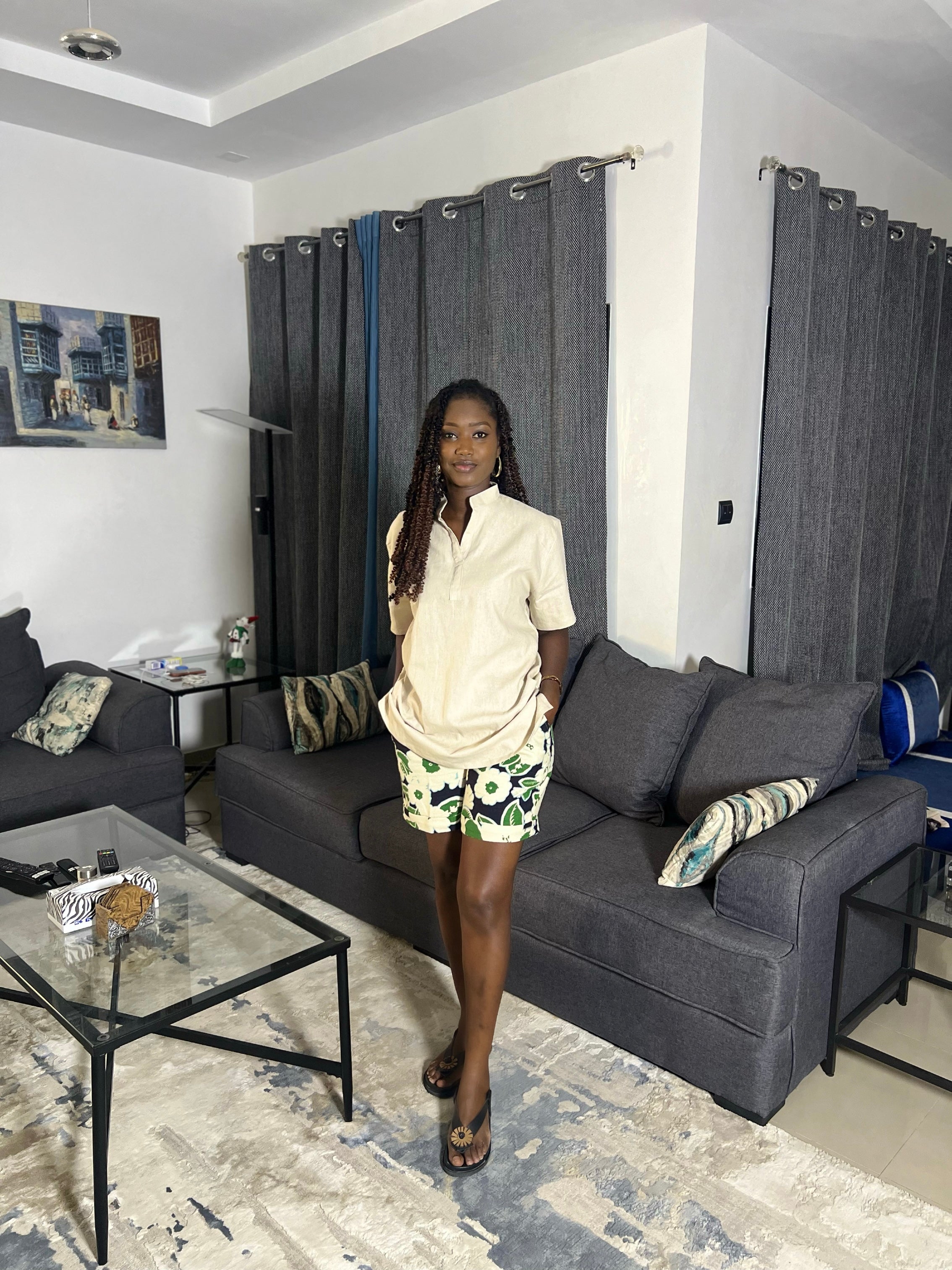 Linen printed shorts set